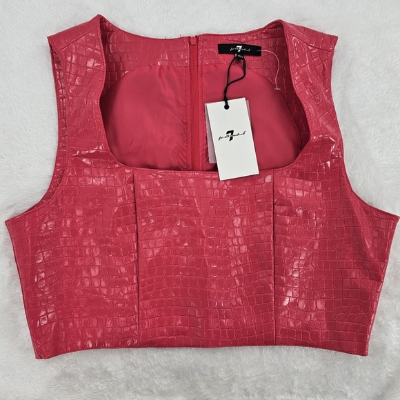 7 For All Mankind Croc Embossed Faux Leather Sleeveless Cropped Top Womens Large - Picture 3 of 16
